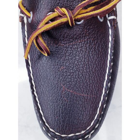 L.L. BEAN Brown Peebled Leather Boat Shoes Men's Size 8.5 D in EUC - Picture 13 of 16